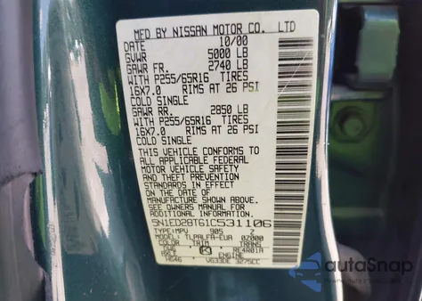 2001 Nissan Xterra Se из США, поврежденный, VIN 5N1ED28T61C531106